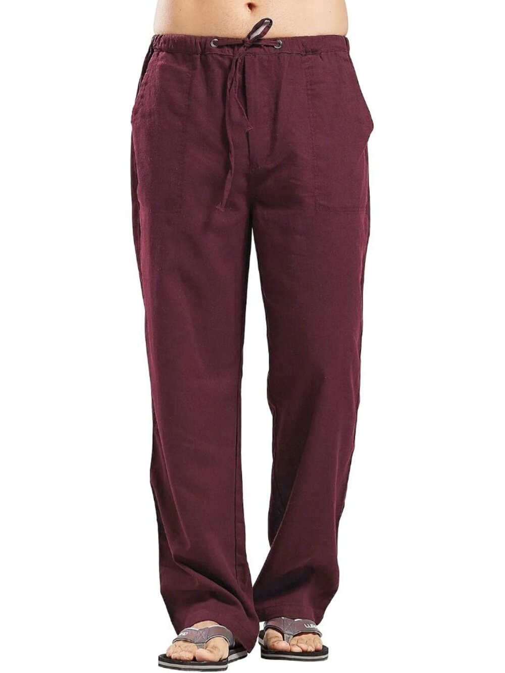 Qiuse Men's Casual Loose Fit Straight-Legs Stretchy Waist Beach Pants